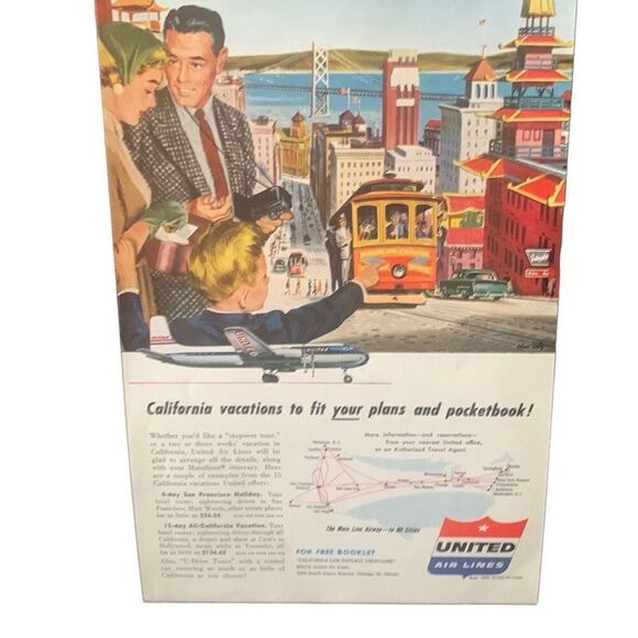 Vintage 1954 United Air Lines California Vacations Ad Advertisement - Picture 3 of 4